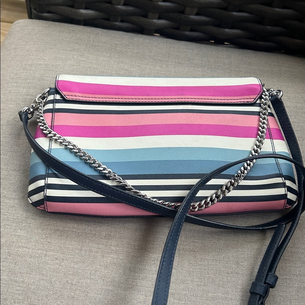 Kate Spade Laurel Way Greer Sunrise Multi color striped crossbody bag chain - Picture 7 of 9
